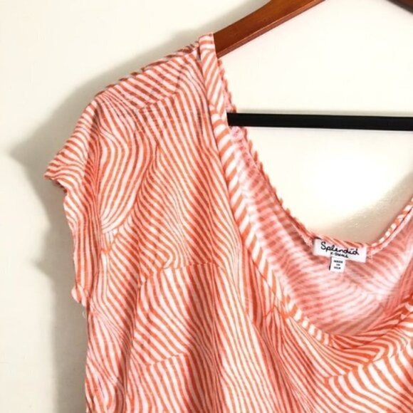 Splendid Tee XS Striped Slouchy Scoop Neck Coral Relaxed - Picture 3 of 7